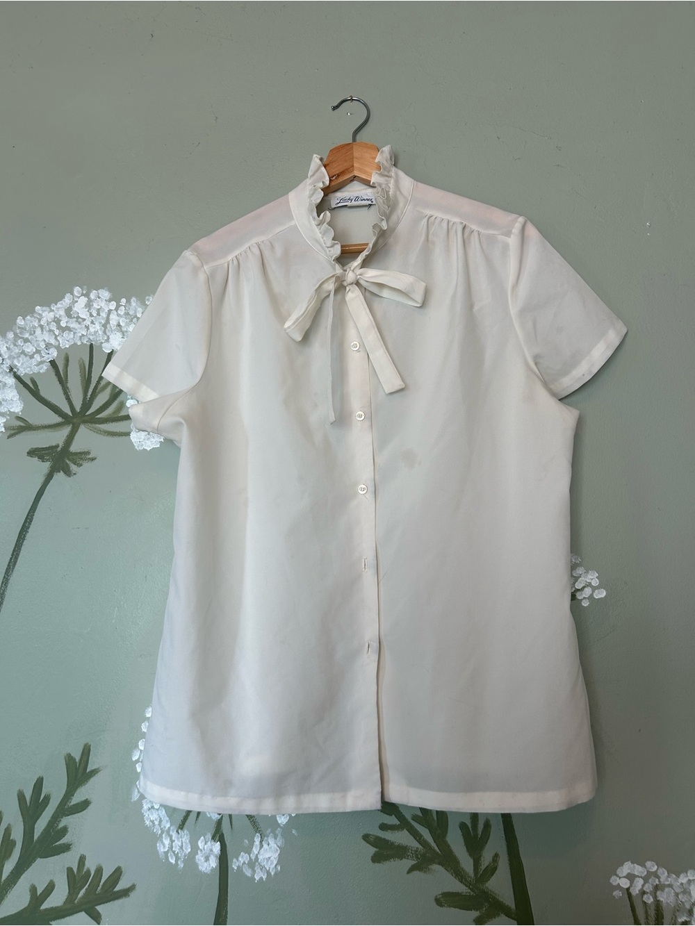 Vintage Cream Bow Button Down Blouse